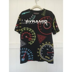 Black Pyramid Night Riders Graphic All Over Print T Shirt Mens‎ L Black Cotton